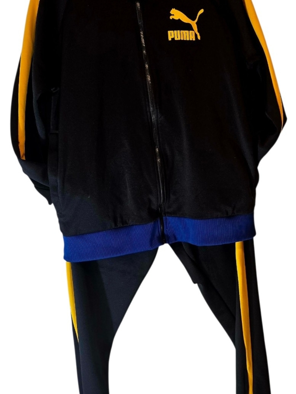 Puma Black Track Jacket & Pants with Yellow Stripes